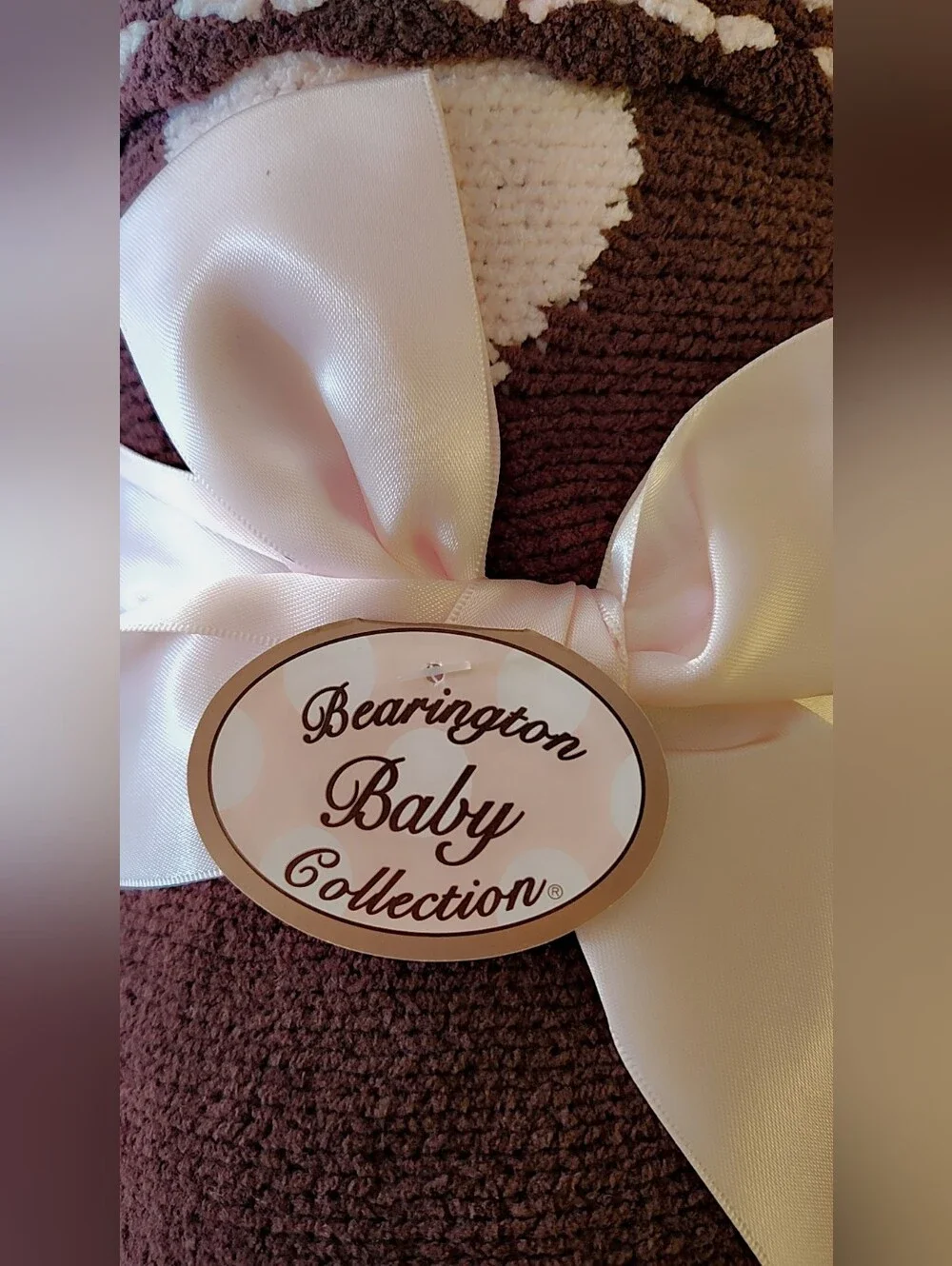 Bearington Baby Collection Chocolate & Pink Polka Dot Knit Blanket (NWT)